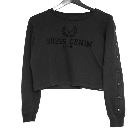 Guess Denim black cropped Sweatshirt size L - Picture 1 of 8